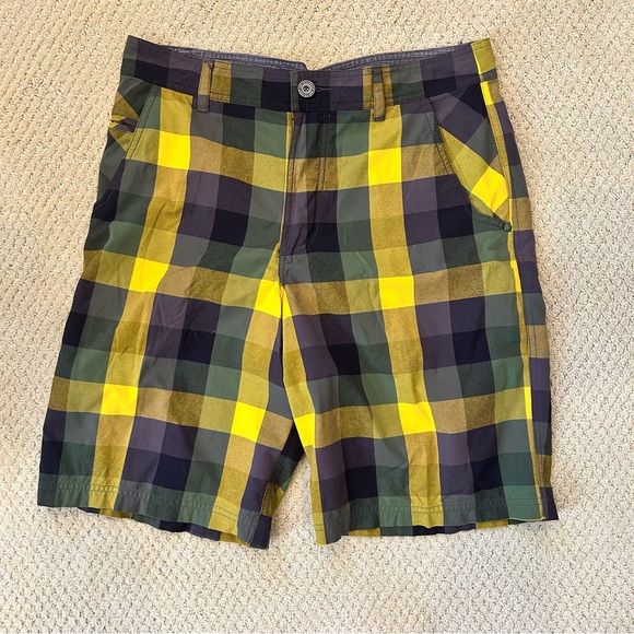 Lululemon Athletica Yellow and Green Plaid Men's Shorts - Picture 1 of 5